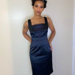 Evan Picone Satin Black Midi Dress